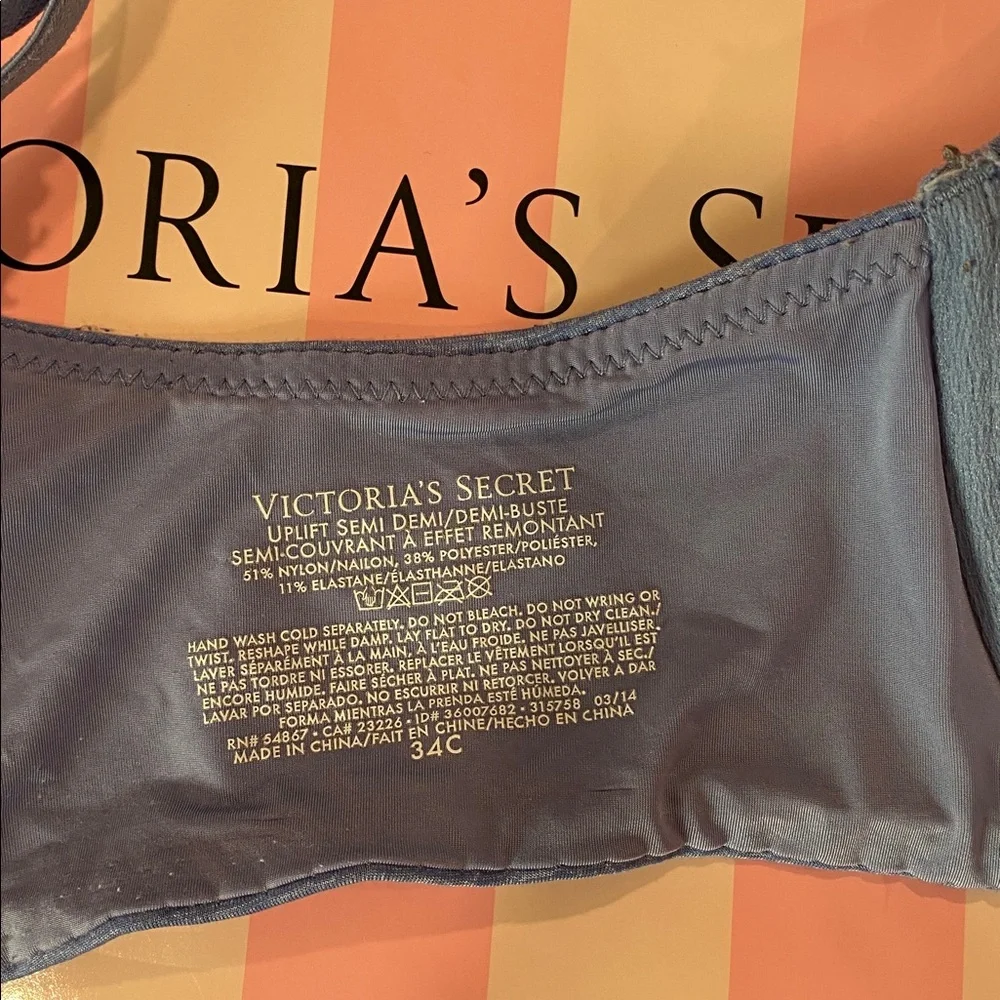 Victoria Secret Uplift Semi Demi Bra 34C Blue